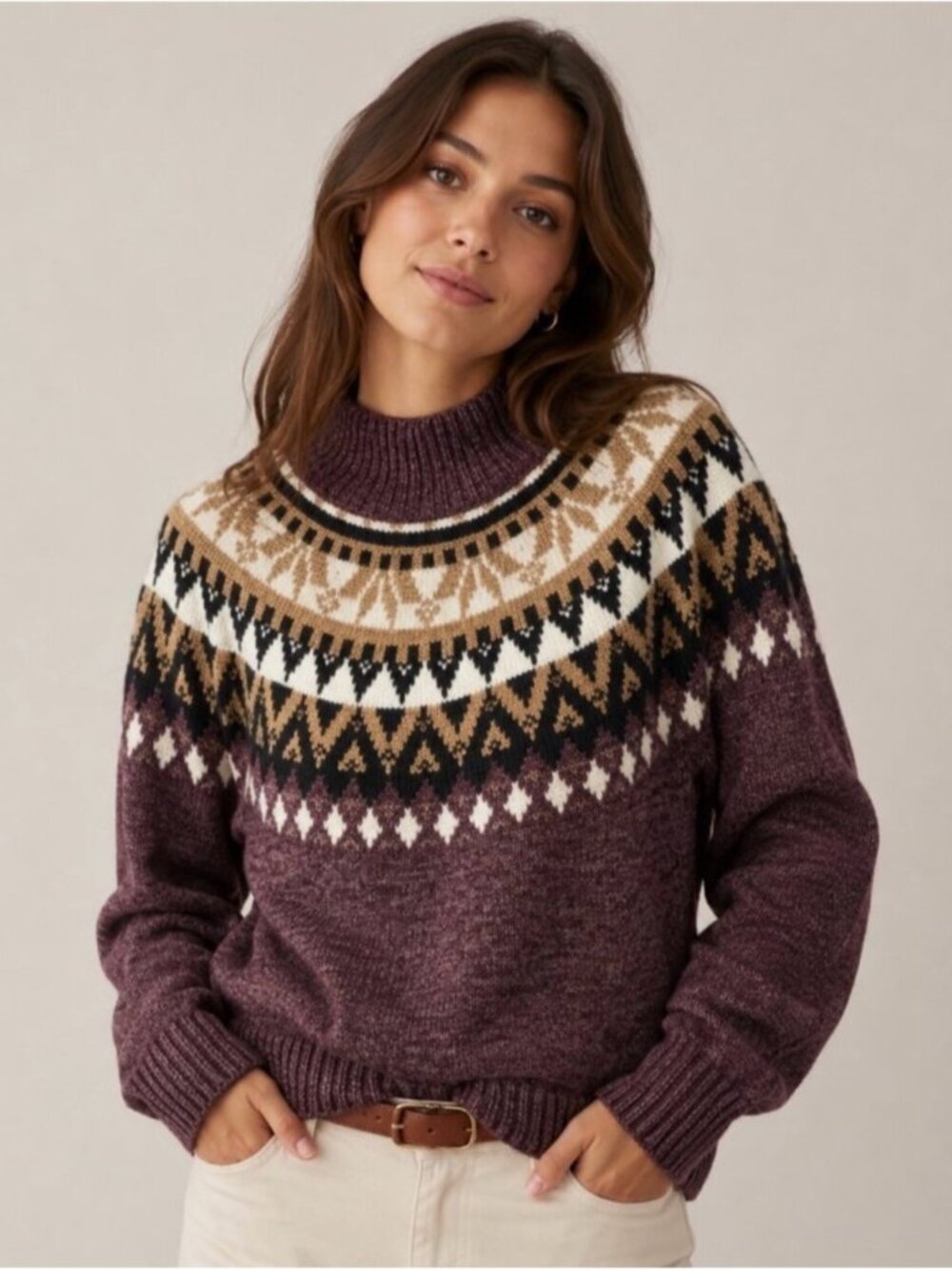 NWT Tommy Hilfiger Fair Isle Snowflake Raglan Sweater Aubergine 1X Plus Purple